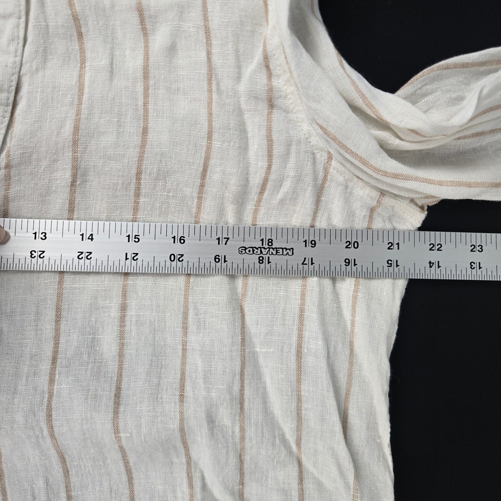 H Halston Womens Medium Linen Button Shirt Roll tab Coastal Striped Long Sleeve - Picture 8 of 8